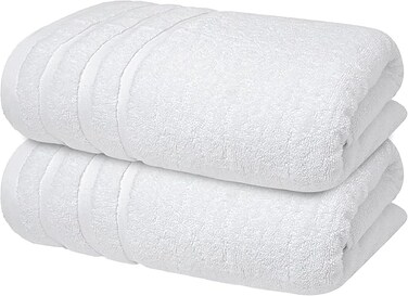Xclusives Premium Cotton Bath Towels Set of 2 (70 x 140 cm) 27" x 54" Soft, Highly Absorbent, Quick Dry Towels - Perfect Towels for Bathroom, Gym, Spa &amp; Hotel (Brilliant White)