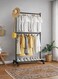 Double Rod Clothing Rack Convertible Dual Layer Clothes Drying Stand Garment Organizer Open Armoire with 2 Tier Hanger Rails and Bottom Storage Shelf, Strong 22mm Steel Pipes, 40kg Load Large Capacity Featuring Two Horizontal Bars for Hanging Clothes, Laundry Room, Balcony, Bedroom Sheets, Quilts, Blanket, Coats, Skirts, Shirts, Hats, Sweaters Holder 76x42x180cm