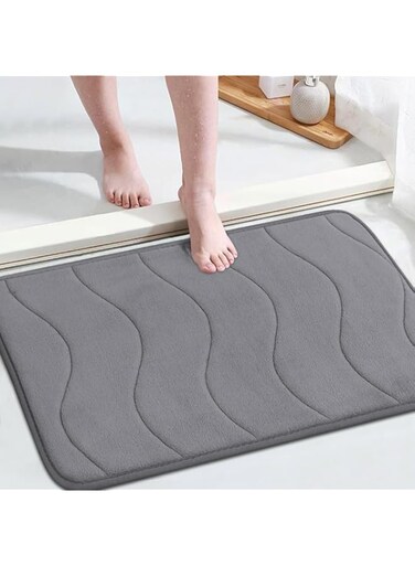 KASTWAVE Memory Foam Bath Mat, Non-Slip Quick Dry Bathroom Rug, Super Water Absorbent, Machine Washable, Waved Pattern,Easy-Dry Floor Mat for Bathroom 24x17 Inches, Grey