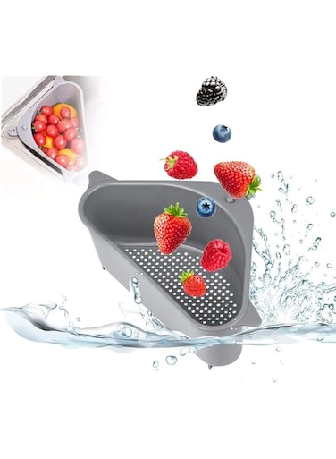 KASTWAVE Sink Strainers Basket Multifunctional Triangle Drain Shelf Sink Storage Holder Kitchen Organizer Corner Rack with Suction Cup for Kitchen Bathroom, Gray