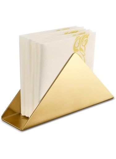 Arabest Triangle Napkin Holder, Stainless Steel Cocktail Freestanding Flat Tissue Dispenser Organizer for Home Kitchen Countertops, Dinner Tables, Picnic Tables, Golden