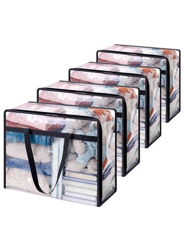 4 Pcs Clear Clothes Storage Bags, 40L Plastic Blanket Storage Bags, Foldable Moving Bags with Zipper, Waterproof and Dustproof, Sturdy and Durable&iuml;&frac14;&OElig;for Bedding, Duvet, Comforter&iuml;&frac14;&OElig;Pillow&iuml;&frac14;&OElig;Toys&iuml;&frac14;&OElig;46*23*38cm