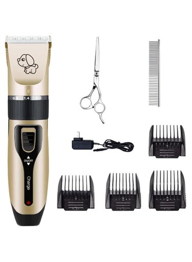 TAFAN&trade; Dog Grooming Kit Clippers, Low Noise, Electric Quiet, Pet Trimmer Rechargeable, Cordless, for Thick Pet Hair Coats, Suitable for Dogs, Cats and Other Pets - Gold
