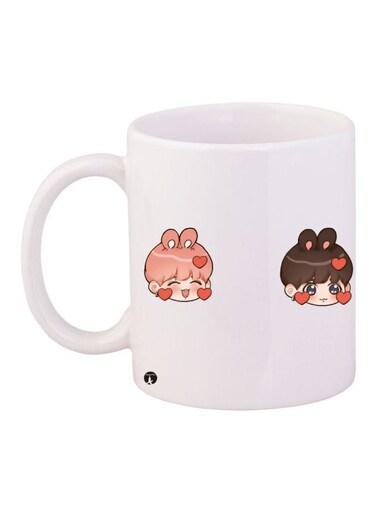 Cartoon Girls Printed Coffee Mug White/Pink/Brown