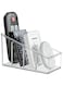 FACAICAI Remote Control Holder Desk Organizer Clear Plastic Desktop Organization Pencil Holder, 4 Compartments Makeup Brush Holders with Different Heights (Clear)