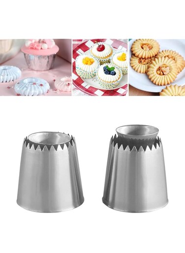 Suuker Large Piping Tips Set, Sultan Ring Baking Mold Icing Nozzle Stainless Steel Icing Piping Nozzles Cake Decorating Supplies for Kitchen Gift(2 Pieces, Silver)