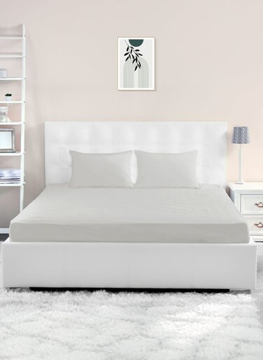 East Single Size Fitted Sheet   Soft 400TC Sateen Cotton Material   Light Grey Color   1 Fitted Sheet 90 X 200 Cm With 40 Cm Deep Pocket  Suitable For Single Size Mattress