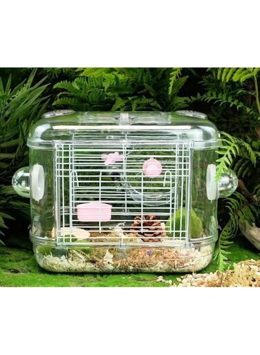 ANTOLE Portable Hamster Cage,Transparent Compact Hamster Cage with Exercise Wheel,Water Bottle,Food Dish,Small Animal Habitat for Small Siberian Hamster,Gerbils