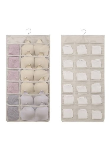 Dual Sided Wall Closet Hanging Organizer Storage with Mesh Pockets for Underwear Bra Underpants Socks 12+18 Pockets
