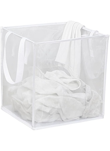 JCZD Storage &amp; Laundry Baskets, Sturdy Mesh Laundry Basket with Handles, Collapsible, Multifunctional, Ideal for Apartments, Dorms, RVs, Efficiently Organizes Laundry, Clothes (White-Single layer)