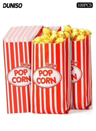 100 Pcs Popcorn Boxes,Paper Popcorn Containers, Disposable Leak-Free, Red and White Striped Pop Corners Bags Individual Servings for Theater Night Movie, Carnival Party