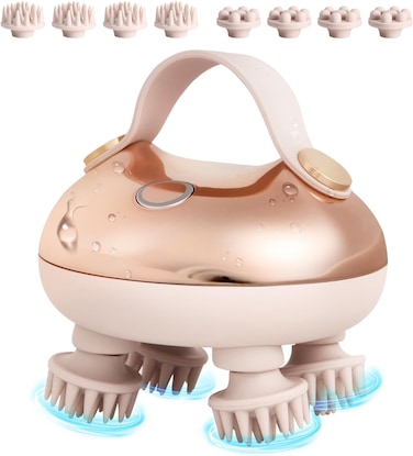 Scalp Massager Rechargeable Head Massager Scalp Stress Relax, 5 in 1 Waterproof Handheld Hair Scratcher with 8 Removable Massage Claws Cat Massager Gift