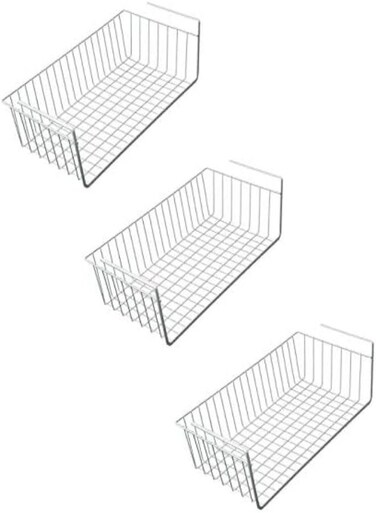 Go Hooked Vime Multipurpose Under Shelf Basket Powder Coated Iron Under Cabinet Organiser (White, 16 Inch), Pack Of 3