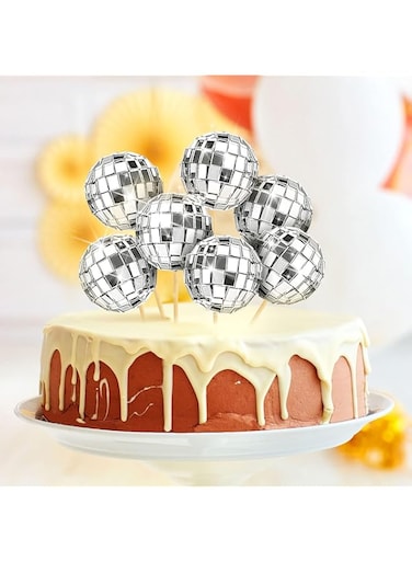 HBSTUDIO 12 Pcs Disco Ball Cupcake Toppers, Disco Ball Cupcake Picks, Disco Ball Cake Toppers Disco Theme Cake Decorations for Disco Theme Party 70s Disco Party Decorations(3CM)
