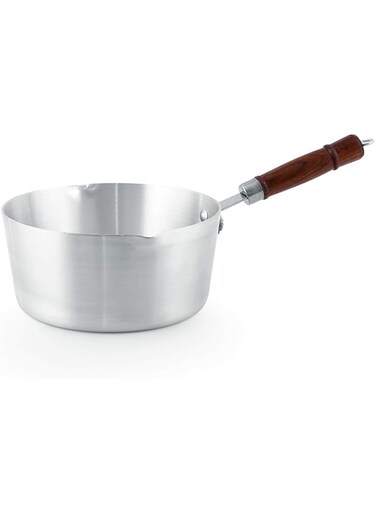Royalford 7inch Alum.Milk Pan With Wooden Handle, Silver, RF8992
