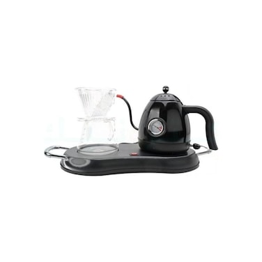 Specialty Coffee Pour Over Set - 1000W Electric Gooseneck Kettle (800ml) &amp; Glass Server (400ml)

