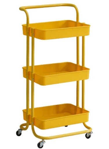 3 Tier Rolling Utility Cart With Handles And Lockable Wheels Yellow