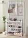Entryway Shoe Rack with Coat Rack 5 Tier Shoe Stand Organizer for Bedroom Dorm, White