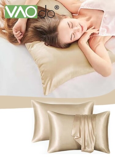 2PCS Satin Pillowcase, Skin-friendly and Soft Material, Envelope Closure Design, Similar to Silk Pillow Gold 51*102CM