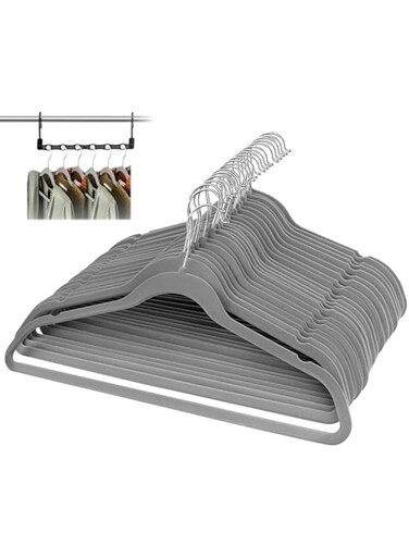 D'Home Non-Slip Velvet Hangers - Suit Hangers Ultra Thin Space Saving 360 Degree Swivel Hook Strong and Durable Clothes Hangers Hold Up-to 10 Lbs (25, Grey)