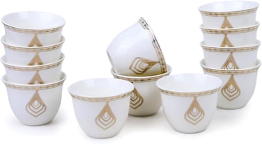 Porcelain Nyla Cawa Cup, 80ml (12 Pieces, White &amp; Gold)    Luxurious Tea Cup, Coffee Cup
