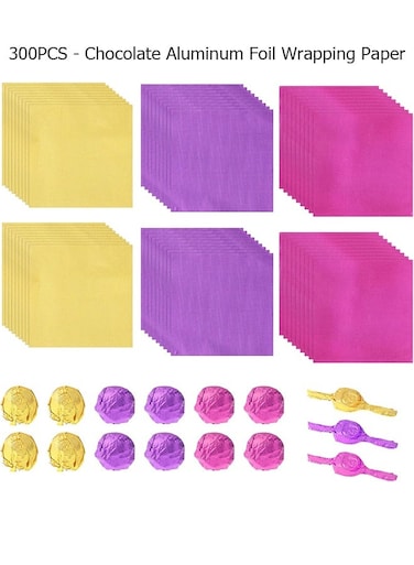 Foil Candy Wrappers - 300 Pieces 3.14*3.14 inches Golden Aluminium Foil Candy Wrappers Square Chocolate Molds Sugar Tin Foil Wrappers for DIY Candy Chocolate Packaging by Party Wedding Birthday - Gold/Magenta/Purple