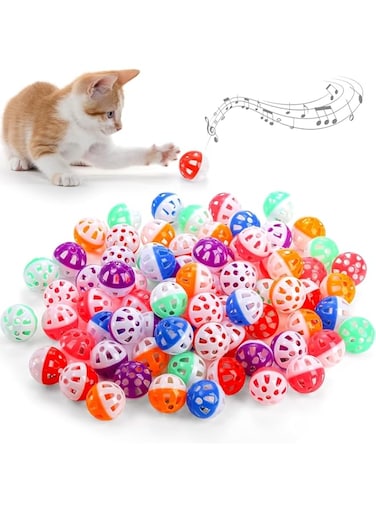 AquaFalcon Plastic Cat Toy Ball with Bell, Kitten Chase Toy Interactive Cat Toys 6 Assorted Color,Jingle Bell Ball for Cat Indoor Training (20 PACK)