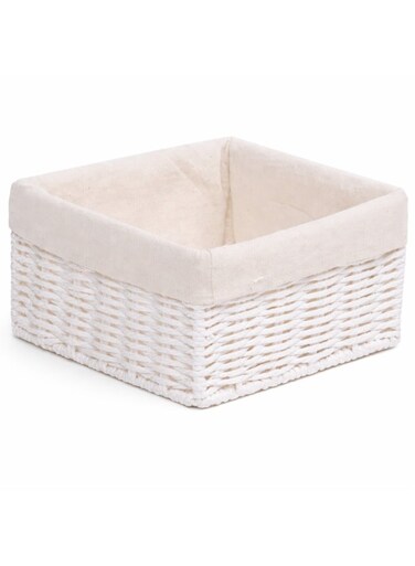 Hand-Woven Paper Rope Storage Basket &acirc;&euro;&ldquo; L 20 x B 20 x H 10 cm, with Removable Linen Liner &amp; Sturdy Metal Frame, White, Woven Organizer Bin for Living Room, Bedroom, Bathroom, Closet &amp; Home Storage