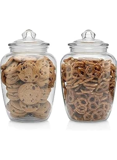 Glass Jars with Airtight Lid, Large Apothecary Containers, Kitchen Canisters for Cookies, Flour, Sugar, Rice, 2 Pieces, Holds 2.1 Kg, 24 x 14 cm