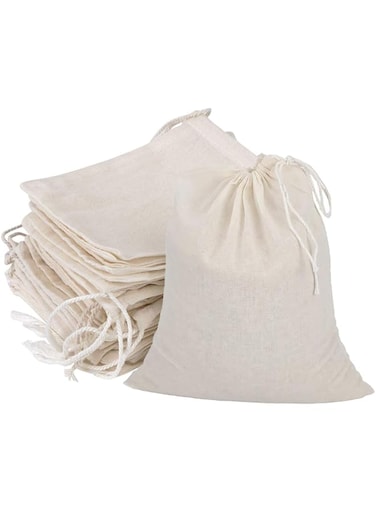 12-Pack Reusable 20x25cm Muslin Cloth Bag for Food, 100% Natural Cotton, Drawstring Bag Gifts