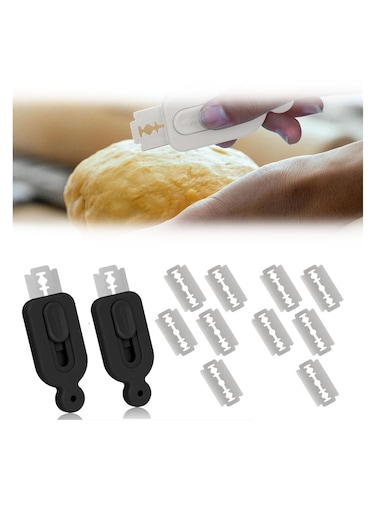 Bread Lame Scoring Tool with 10 Blades, Magnetic Extractable Dough Cutter, Push-Pull Handle for Sourdough Baking Essentials (Black)
