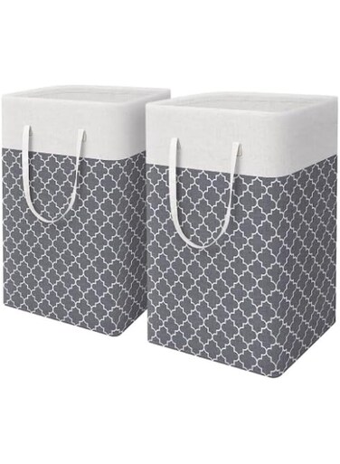 JANNAH 2Pcs 75L Large Laundry Basket Water Proof Freestanding Laundry Hamper (100L/55cm * 32cm * 60cm)