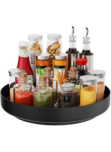 Ovicar Lazy Susan Turntable Organizer - 13 inch Rotating Spice Rack Metal Lazy Susan for Cabinet Pantry Kitchen Countertop Bathroom Refrigerator Table Storage, Black