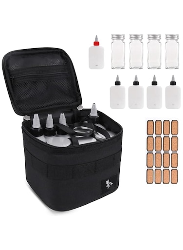 Azonee Portable Spice Bag with 9 Seasoning Bottles, Travel Spice Kit, Outdoor Spice Container Seasoning Bottle Holder, Separable Storage Bag for Outdoor Travel Camping BBQ Picnic