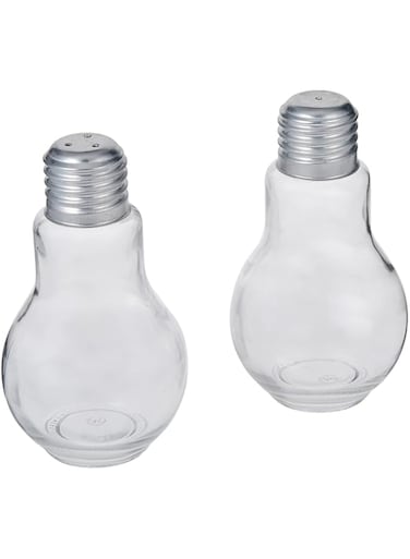 Harmony Bulb Shape Glass Salt &amp; Pepper With Metal Lid Set - 2 Pieces