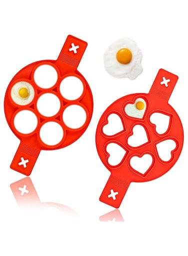 Khazna Pancake Mold Maker, Silicone Non-Stick Egg Ring, Baking Round and Heart-shape Omelette Mold 2 Pack