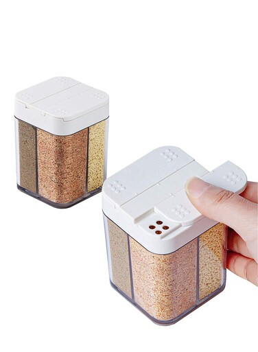 Pack 4 in 1 Plastic Salt and Pepper Shaker 8 Compartment Spice Dispensers with Lids and Labels for Cooking and BBQ