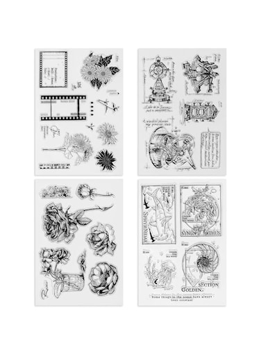 Modixun 4 Themes 30Pcs Clear Stamps, Retro Rubber Clear Stamp, Transparent Silicone Clear Stamps Seal for DIY Scrapbooking Card Making Decoration, Style E