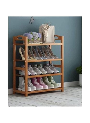 C&amp;C Home Multi-Layer Bamboo Shelf Shoe Rack Cabinet - Eco-Friendly Organizer with Multiple Tiers for Shoe Storage and Home Organization, Natural Bamboo Finish 60 x 25 x 63 CM