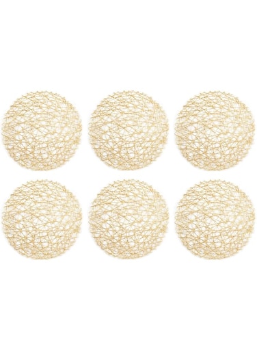 DII Woven Paper Tabletop Collection Holiday or Event D&eacute;cor, Reversible Round Placemat Set, 15" Dia, Gold, 6, Piece