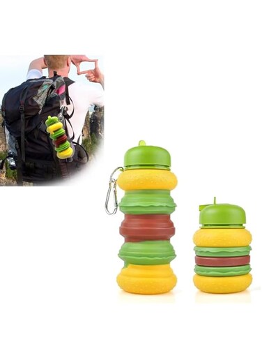 NALACAL 20oz Collapsible Silicone Water Bottle, Innovative Hamburger Design, Reusable, Lightweight, Compact, Ideal for Sports, Gym, Travel, Camping, Hiking Essentials