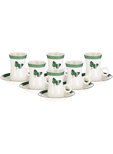 Harmony Green Butterfly Cup and Saucer Set - 12 Pieces