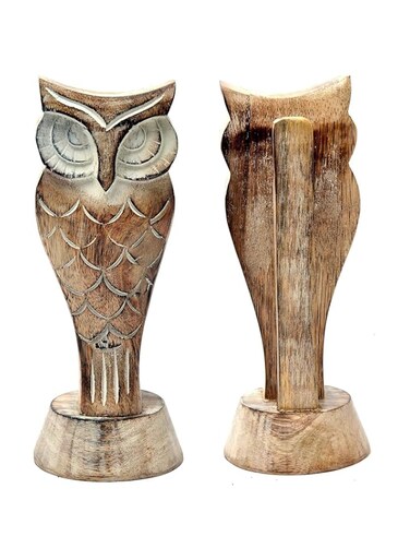 Garden Of Arts Owl Shape spectatle holder for Specs chasma goggles 6.5 Inches * 2.5 Inches set of 1, Wood Brown, Large, Wood Brown, L