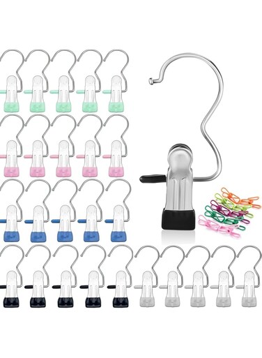IS MUHE 25 Pcs Single Clips Hangers,Boot Hanger for Closet, Laundry Hooks with Clips,Metal Clips Boots Hangers Space Saving Socks Bags Hanging Clips