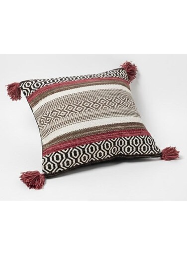 Multicolor Accent Square Cushion with Beige, Brown &amp; Pink Detailing &acirc;&euro;&ldquo; Premium Cotton, 45&Atilde;&mdash;45 cm