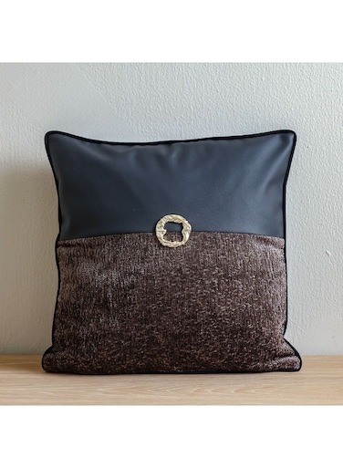 HOME Patchwork Filled Cushion - Black &amp; Coffee - 45x45 cm   Decorative Throw Pillow For Sofa   Soft Polyester Cushion   Stylish Home Decor