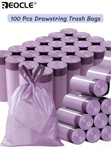 100PCS Drawstring Trash Bags Thick Leak Proof Disposable Plastic Bags for Kitchen Bathroom Bedroom Living Room and More Multi Purpose Home Use for Bathroom Hygiene and Secure Closure