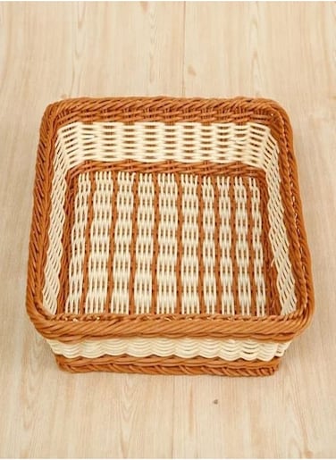 1-Piece Handmade Bamboo Rattan Rectangular Fruit Basket Food Storage Bowls Service Tray Kitchen Organizer 40x30x10cm