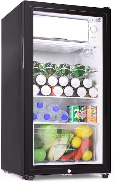 95L Glass Door Refrigerator With Semi Freezer Compartment, Direct Cold with Frost, LED Light and Key Lock, (RB-95HC-JC) Black