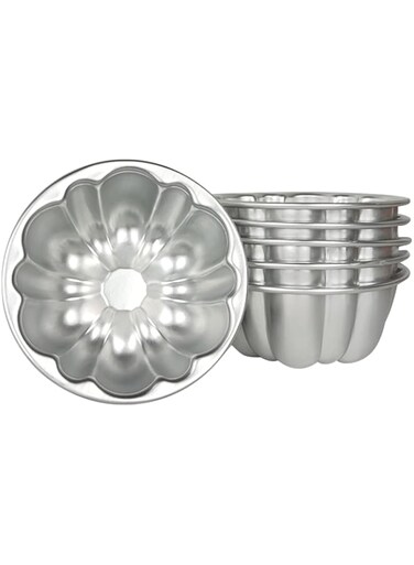Weilan Flower Shape Aluminum Molds for Jello Pudding Pan Cupcake Muffin Cups Cake Tartlets Nonstick for Steaming and baking 6Pieces